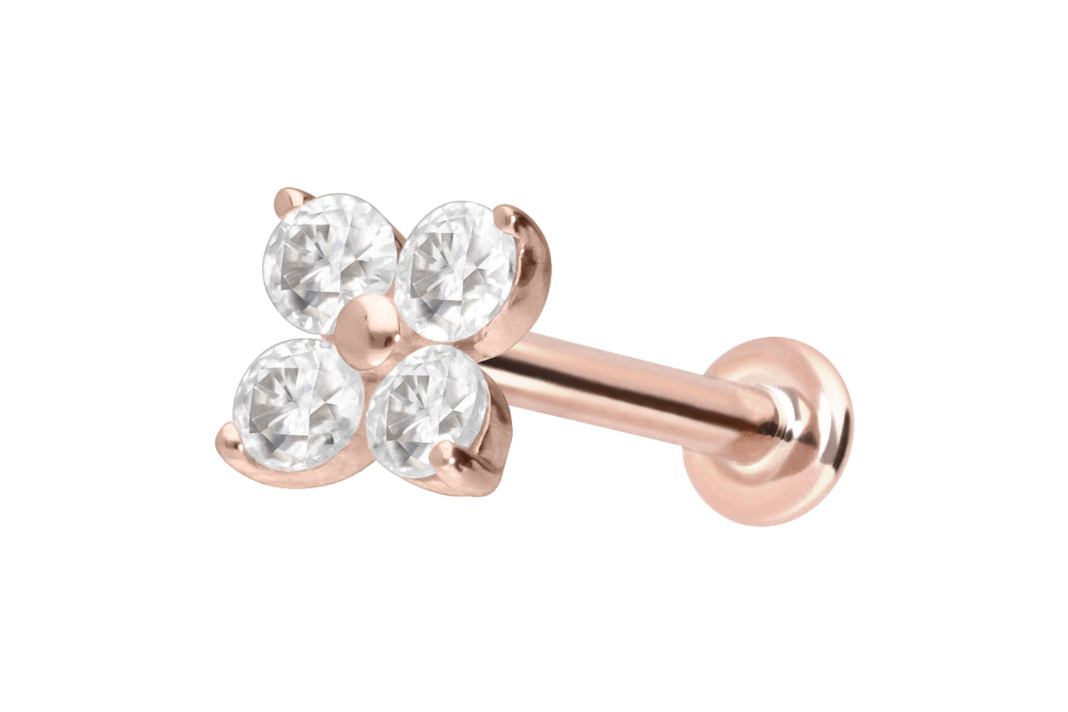 14 Karat Gold Labret Piercing mit Push Fit MOISSANIT-BLUME